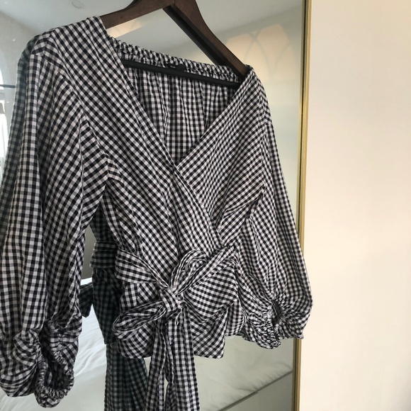 Club Monaco Riston Gingham Wrap Blouse - Picture 2 of 7